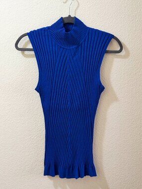 Royal Blue Ribbed Mock Neck Sleeveless Top Size L